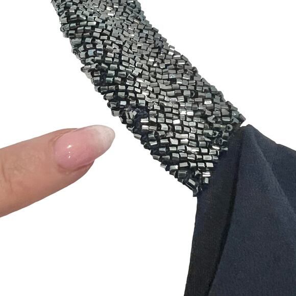 Lauren Ralph Lauren Navy Blue Beaded Halter Ruffle Sheath Dress size 10 NEW Tags - Picture 5 of 13